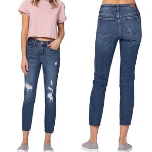 Judy Blue Cordova Mid Rise Vintage Relaxed Fit Jeans Skinny Distressed Blue 26
